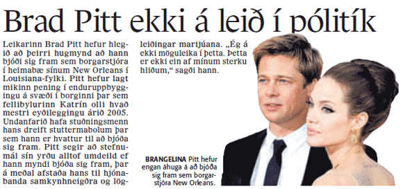 Brad Pitt tlar ekki  plitk