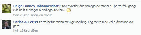 Skjskot af athugasemdum  Facebook