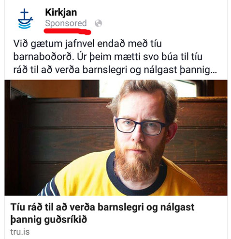 Facebook auglsing fr Kirkjunni