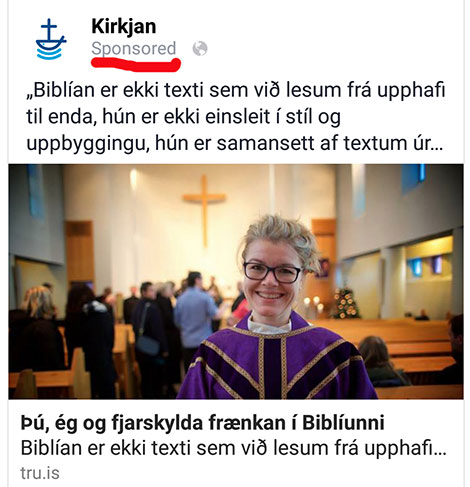 Facebook auglsing fr kirkjunni